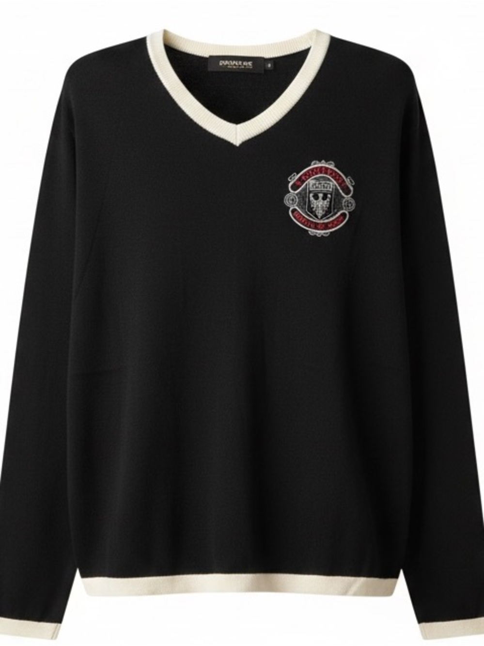 Vintage SMEX Real Exist Y2K Korean Streetwear Knit Crest Sweater Black XL